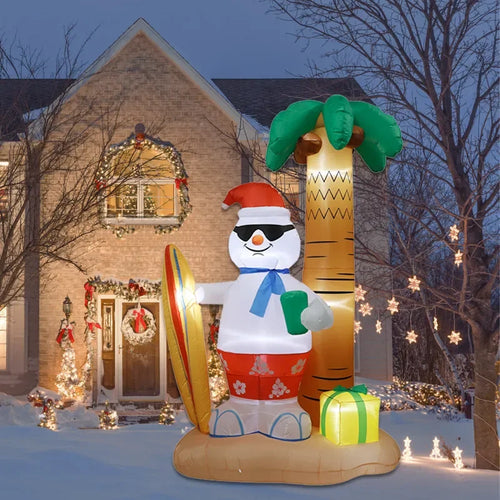 SpooLeigh Co.™- 2.4M Christmas Decoration Inflatable Beach Snowman Outdoor Built-in LED Lights