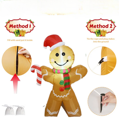 SpooLeigh Co.™- 5FT/1.5M Christmas Inflatable Gingerbread Man Built-in LED Light